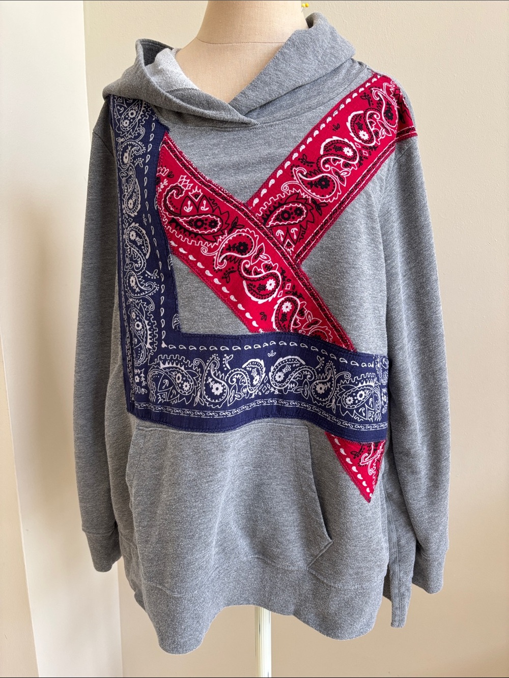 Custom Grey Hooded Bandana Sweatshirt - One of a Kind